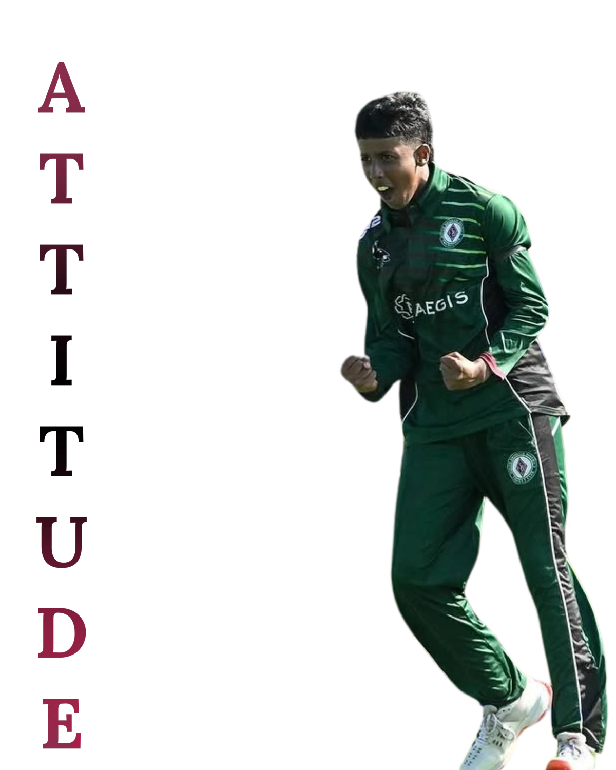 A young Magpies bowler celebrating mid-run-up — ATTITUDE